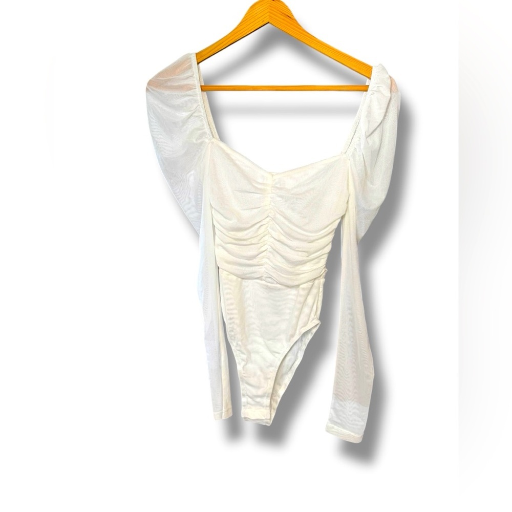 NWT Princess Polly Asher‎ White Ruched Bodysuit Sz. 4